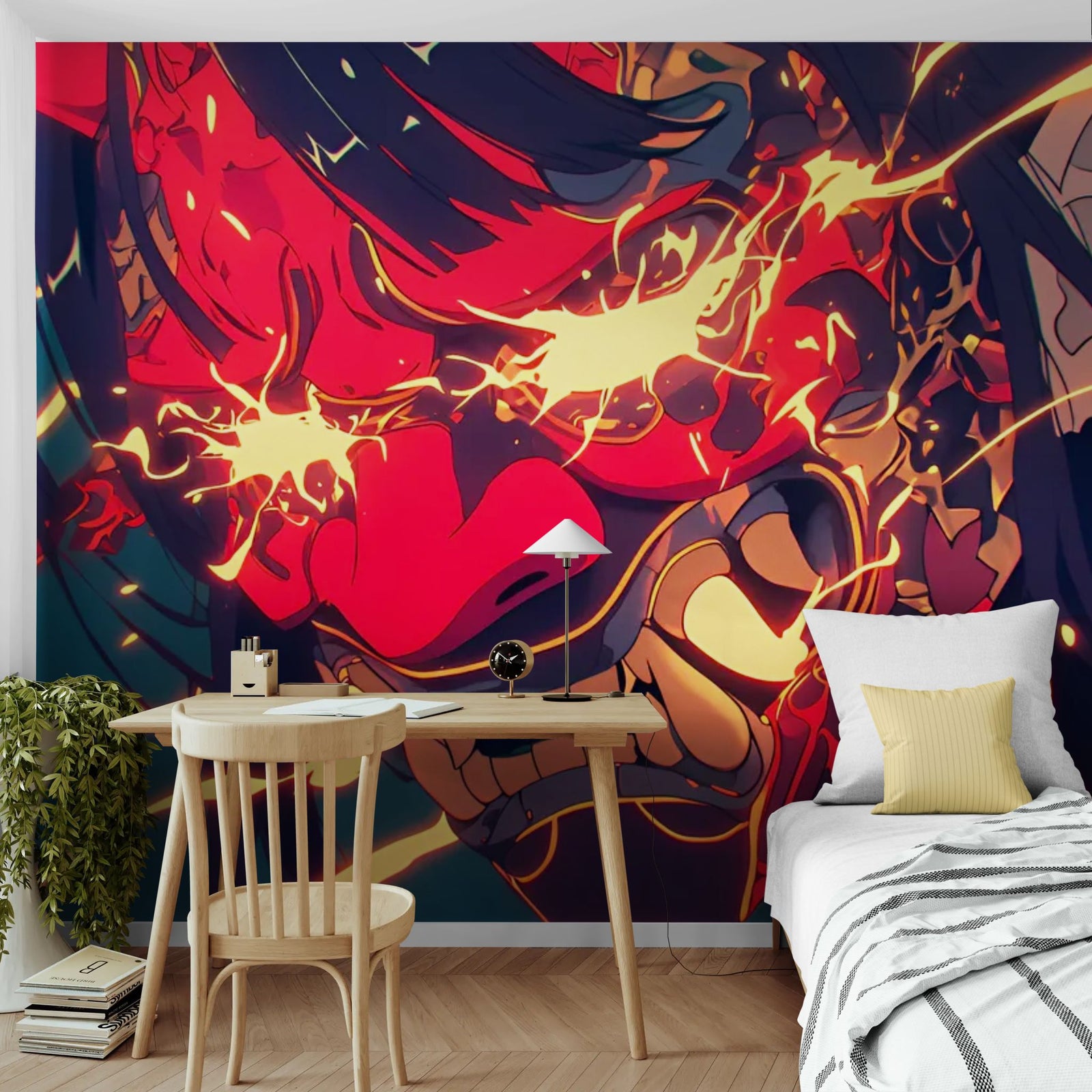 Papier Peint Japon - Masque Oni Enflammé