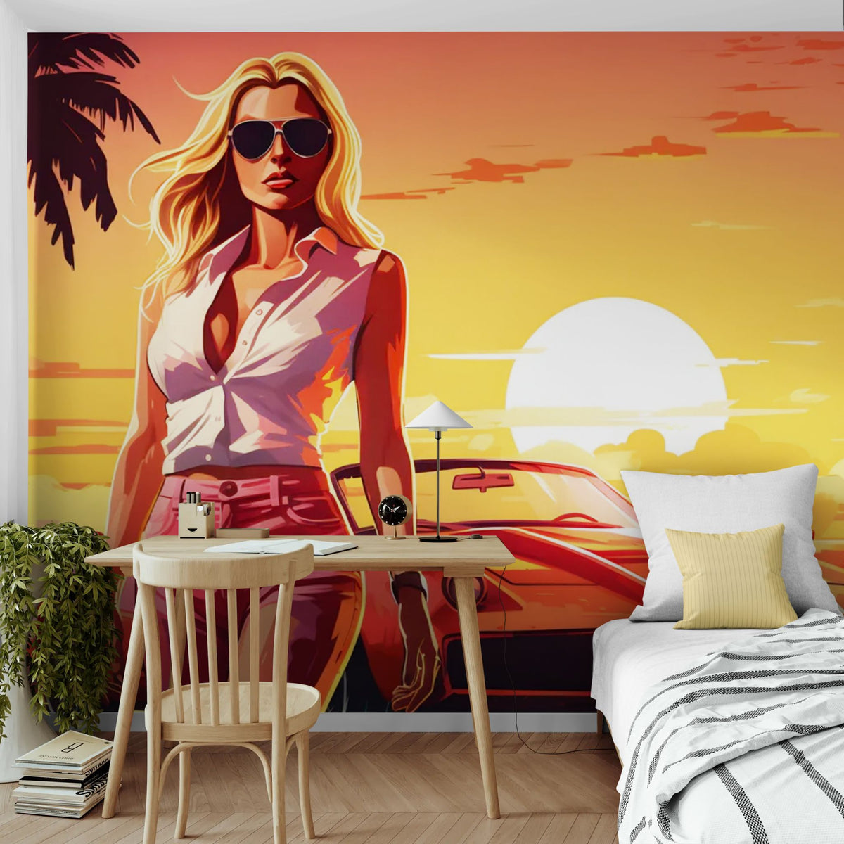 Tapete Miami - Amerikanisches Auto bei Sonnenuntergang