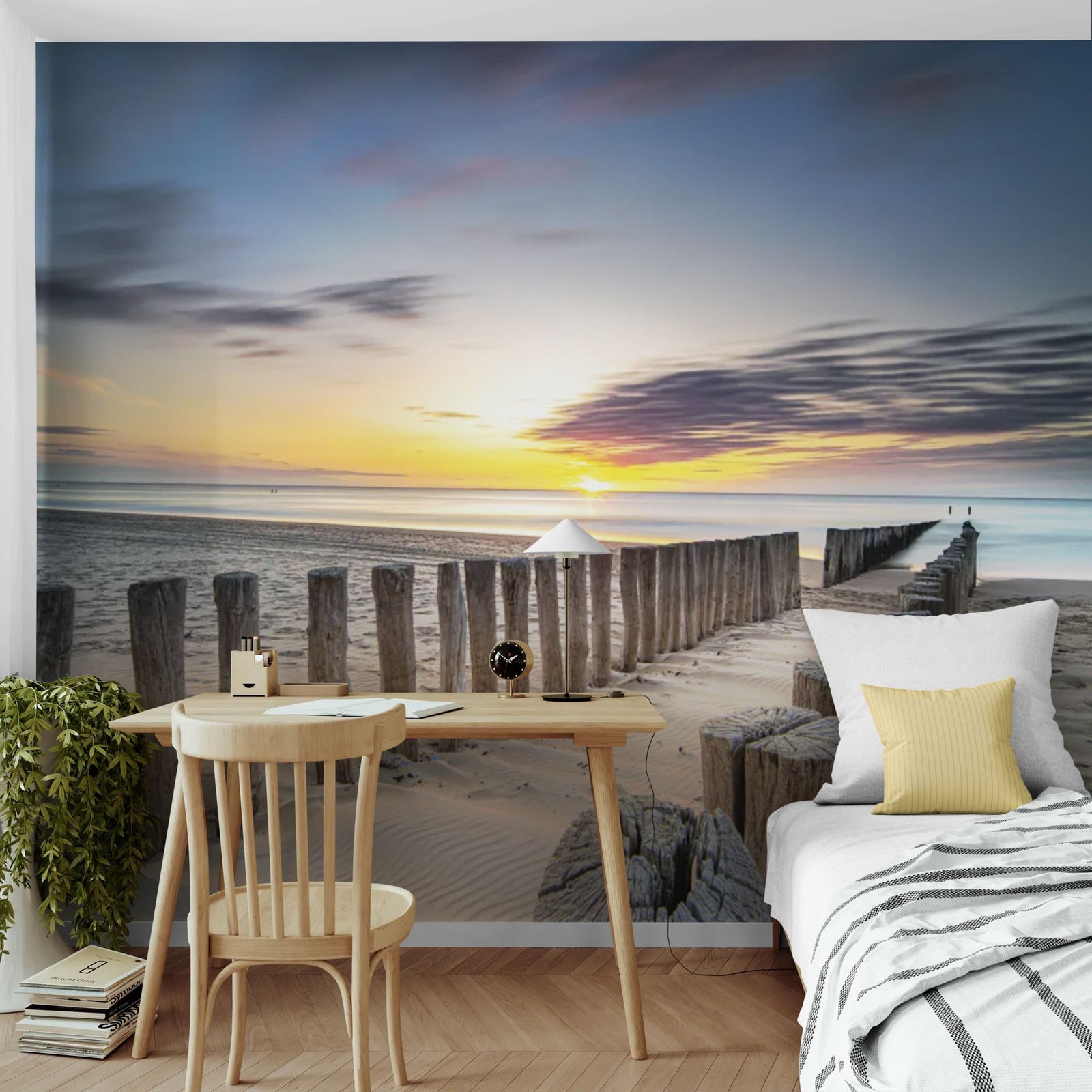 Papier Peint Plage – Palissades au Soleil Couchant