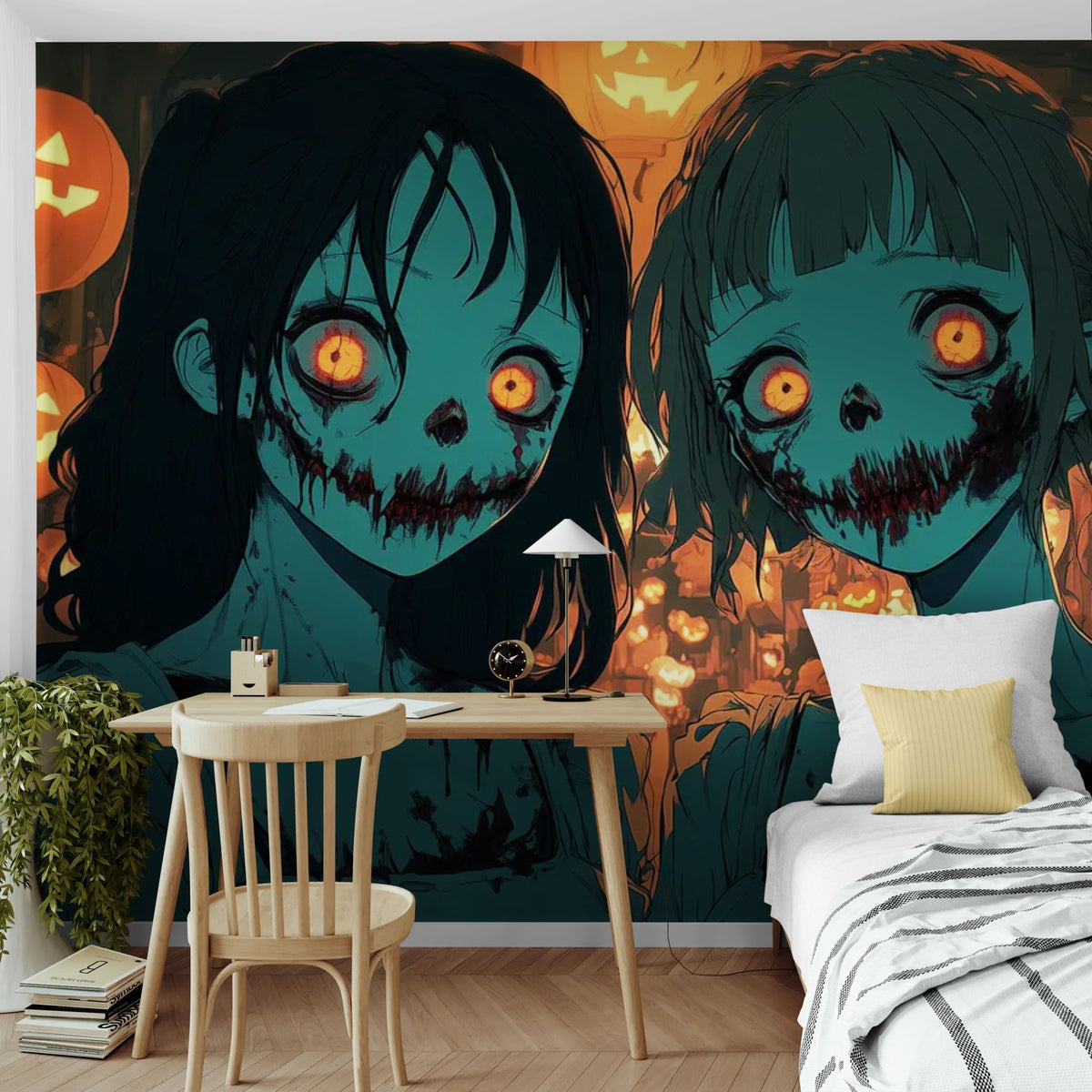 Carta da parati halloween - Bambine dagli occhi arancioni