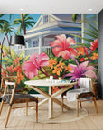 Papier peint Tropical – fleurs et maison