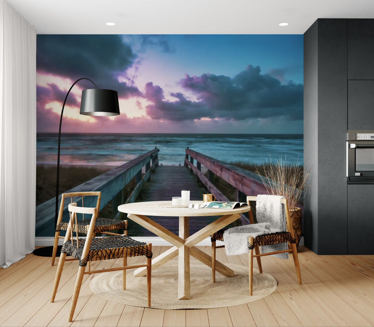 Papier peint mer - Passerelle au coucher du soleil