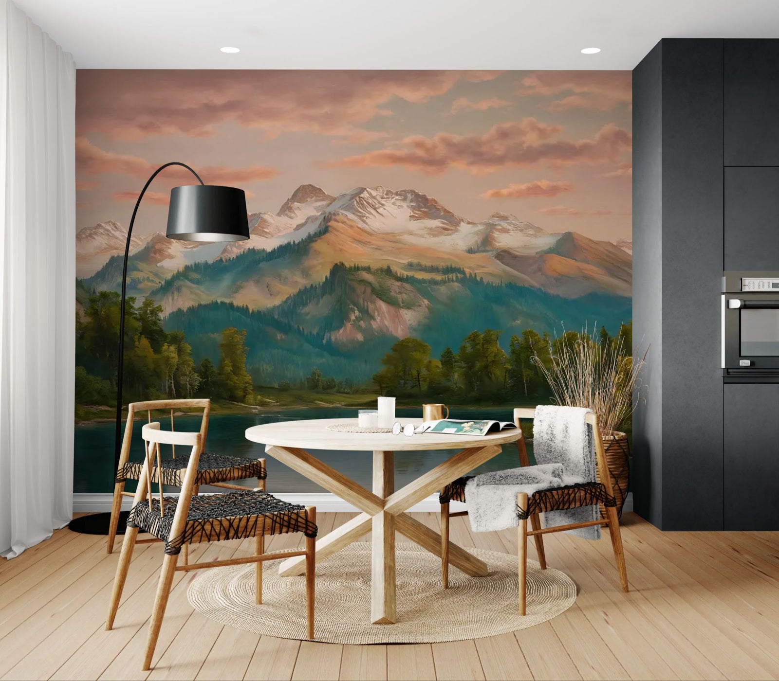 Landscape wallpaper – painted lake and peaks