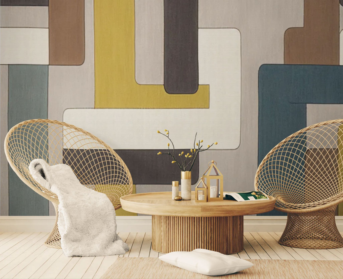 Geometrisch behang - Gekleurde retro vormen