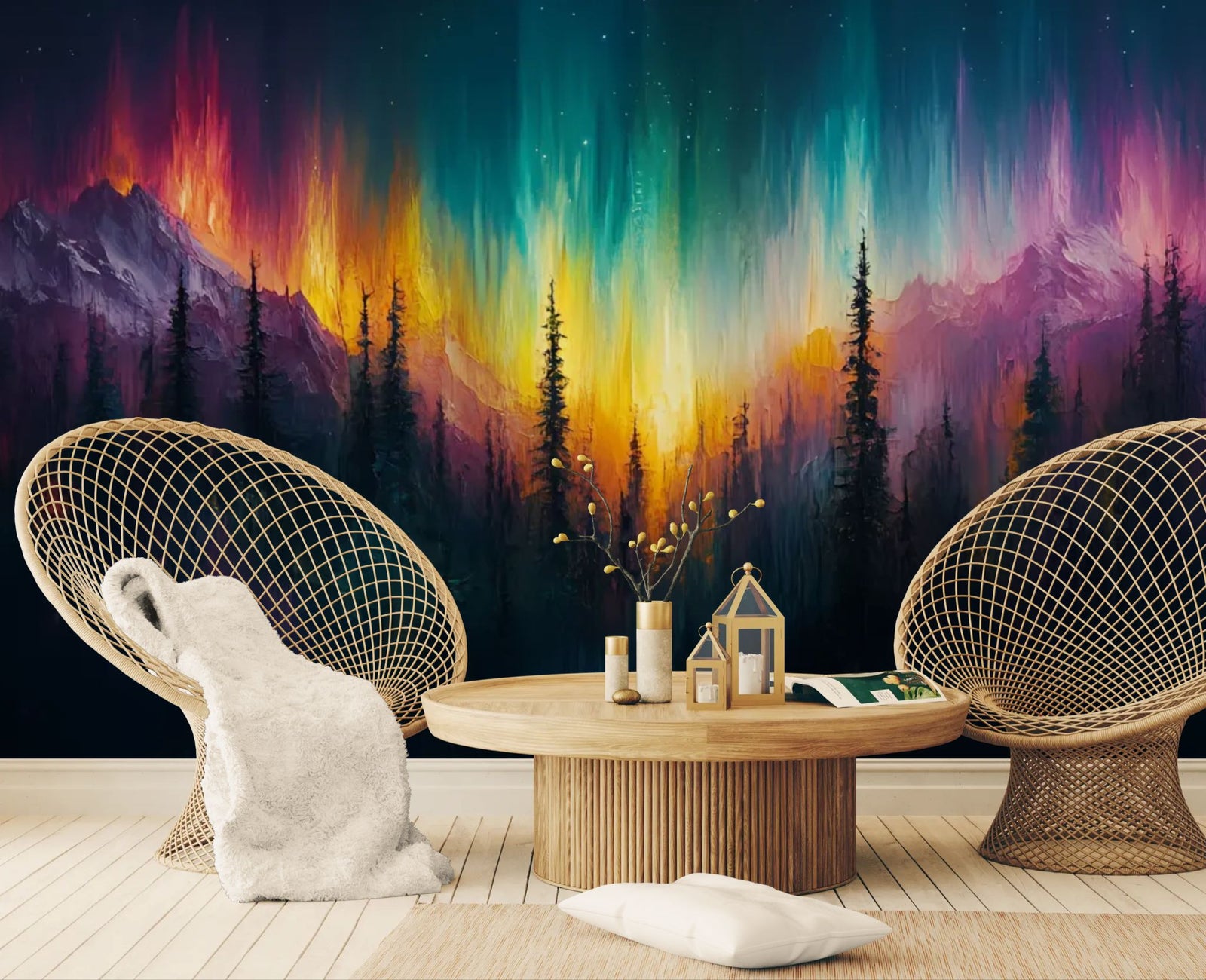 Papier peint abstrait – Forêt lumière colorée