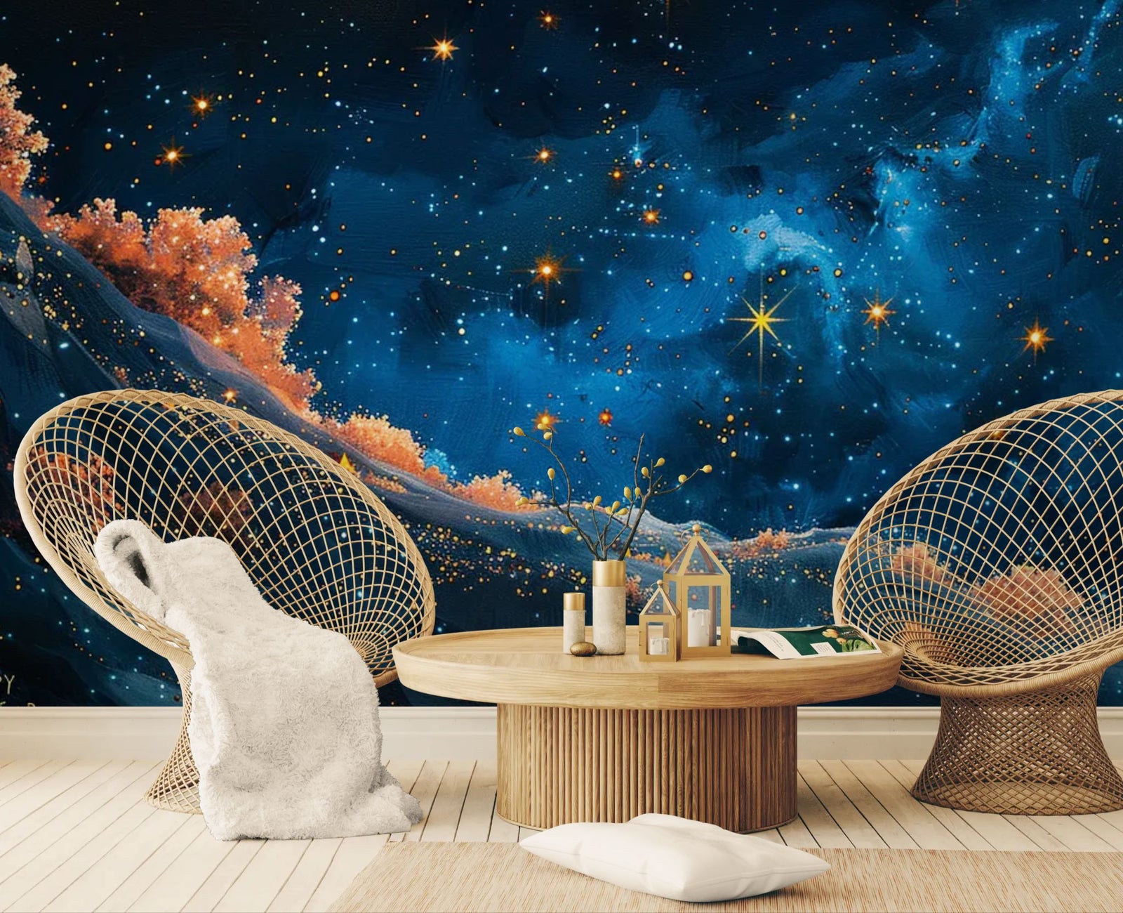 Papier peint cosmos – Ciel étoilé doré