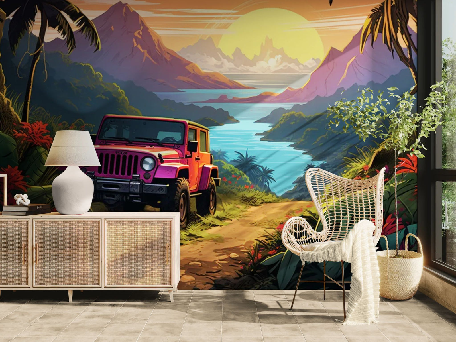 Adventure wallpaper – Tropical jungle at sunset