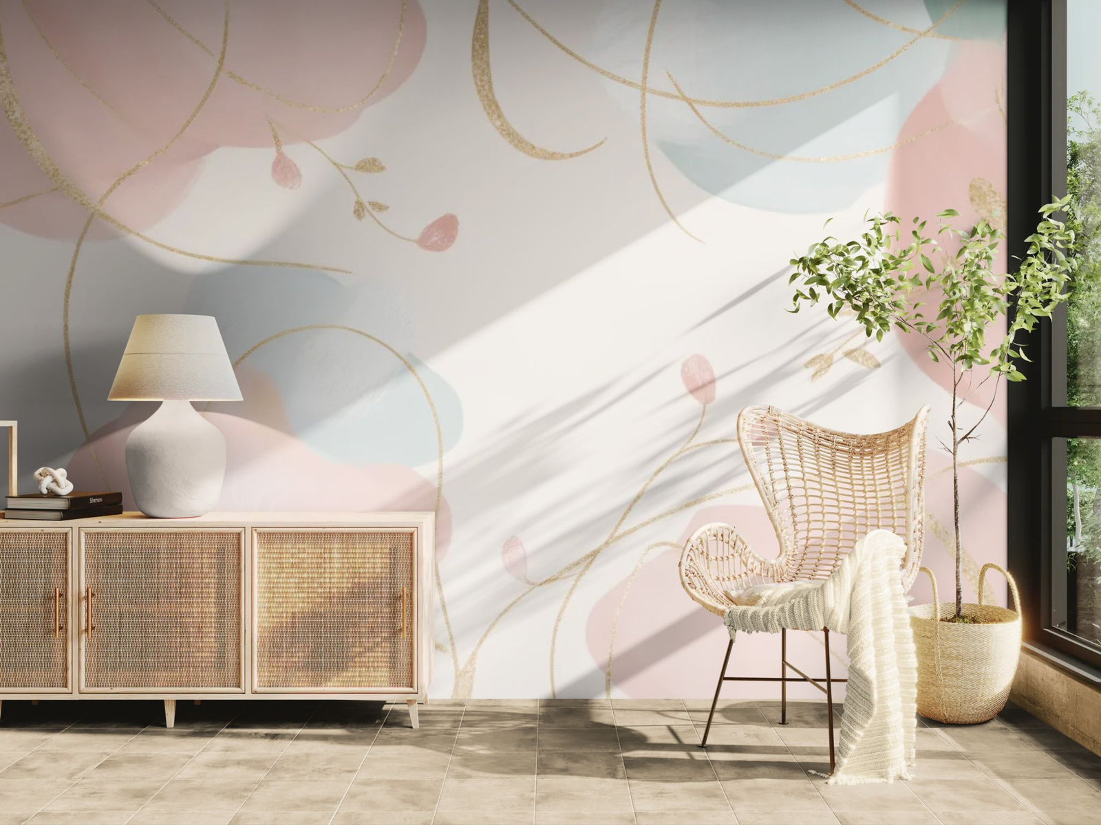Art &amp; Deco Wallpaper – Abstract Shapes in Pastel Gold