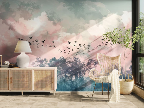 Papier peint Nature – Oiseaux et ciel pastel
