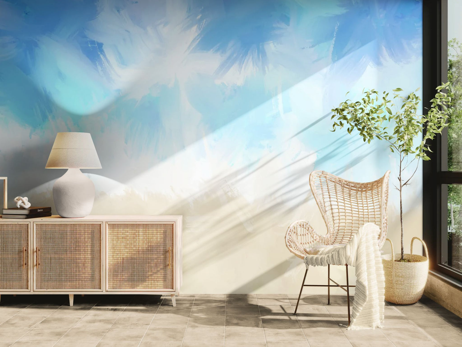 Watercolor wallpaper – Blue clouds and sand