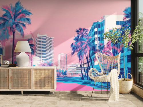 Papier peint Ville – Miami rétro pastel