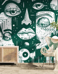 Papier peint art & déco – Visages graphiques Vert et blanc
