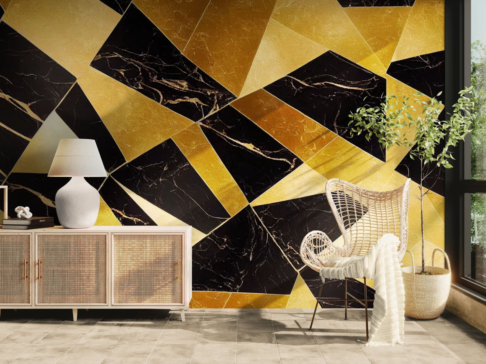 Abstract Wallpaper – Golden Geometric Marble