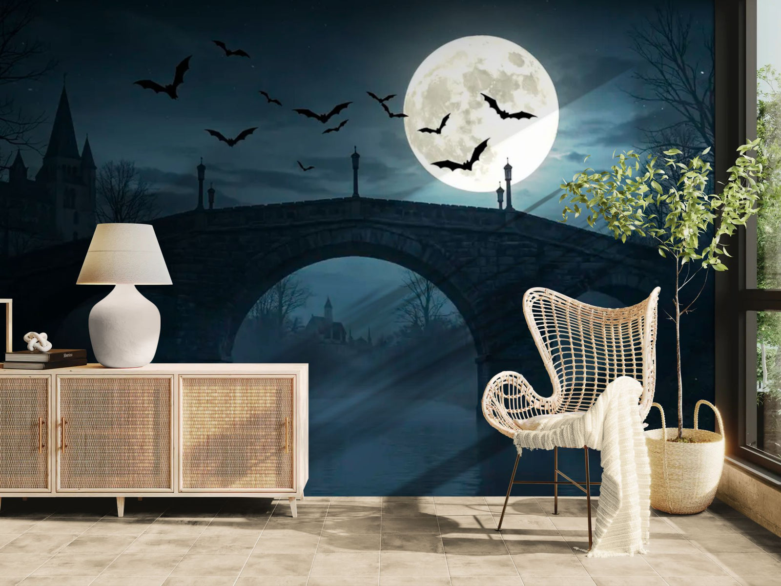 Gothic wallpaper – Lunar night bridge