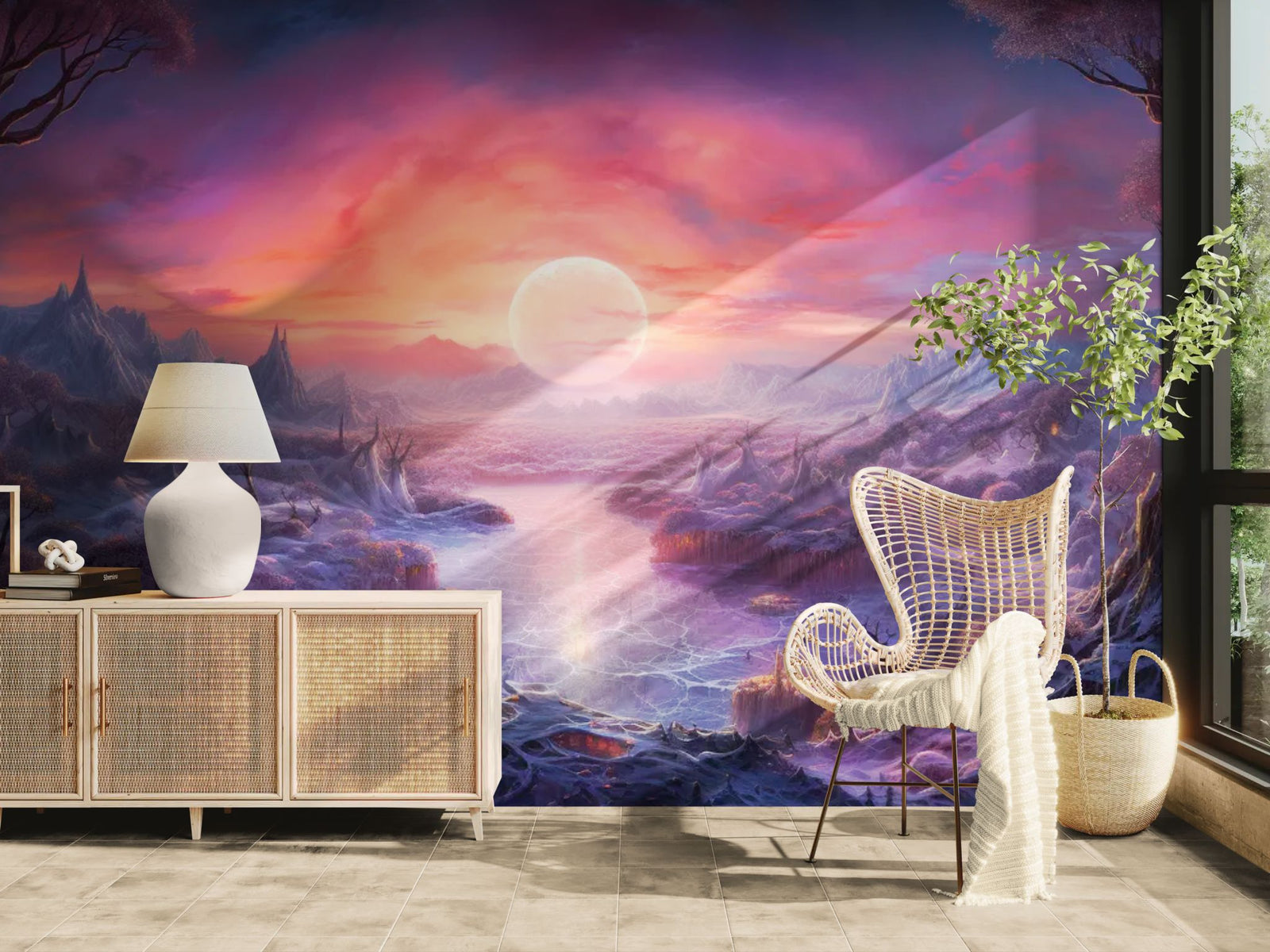 Papier peint fantastique – Lune mystique rose