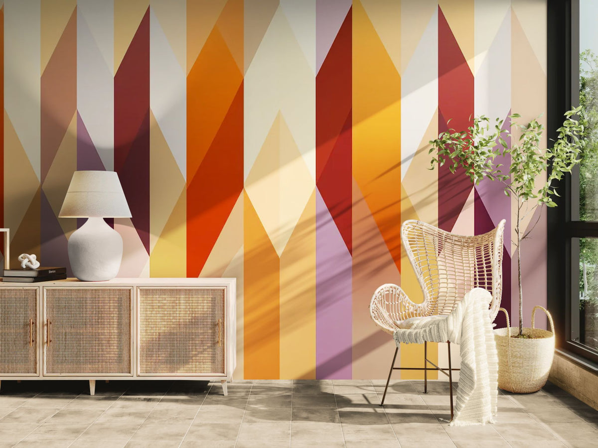 Papier peint géométrique - Formes verticales aux couleurs chaudes