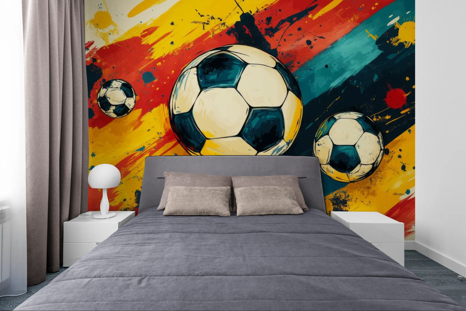 Papier peint sport – Ballons de football colorés