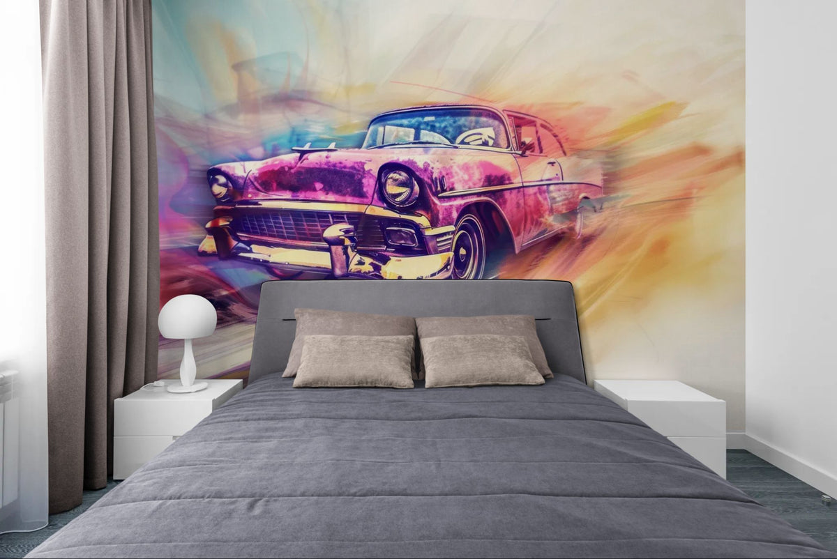 Papier peint voitures - Voiture rétro à l’aquarelle