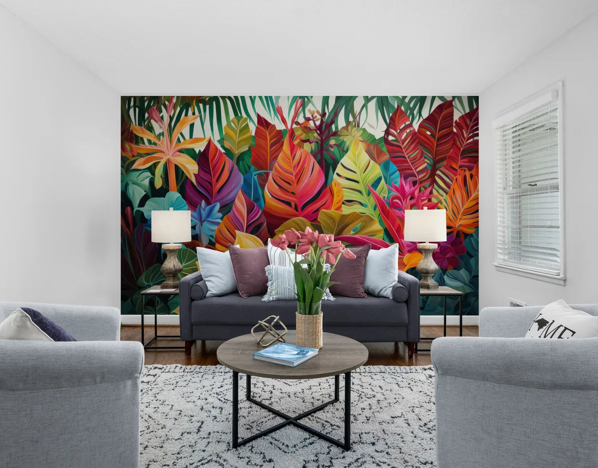 Papier Peint Tropical - Feuilles Exotiques Colorées