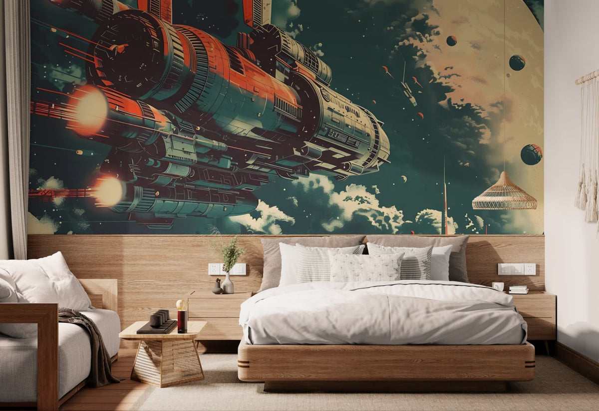 Sciencefiction-behang - Ruimteschip voor een planeet
