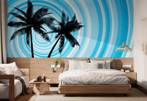 Papier peint tropical – Palmiers graphiques bleus