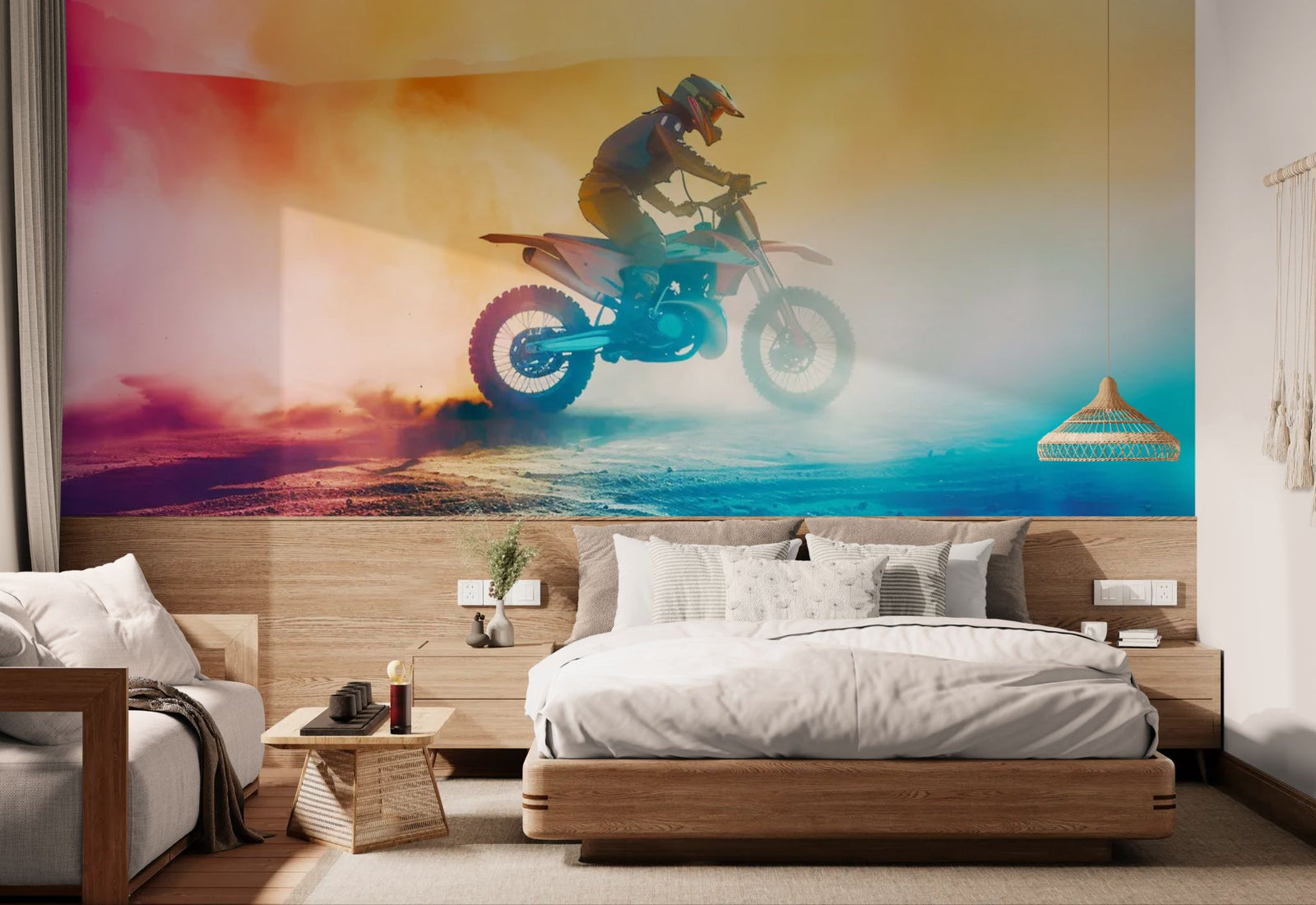 Papier peint Sport – motocross et fumées colorées