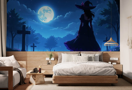 Papier peint Fantaisie – sorcière au clair de lune