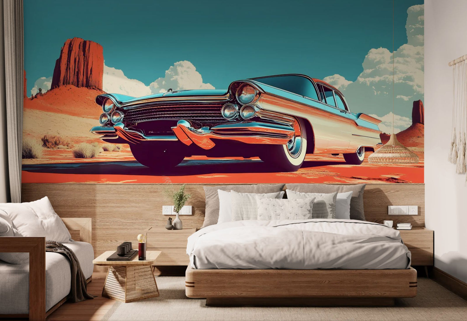 Vintage wallpaper – car painted in a retro style