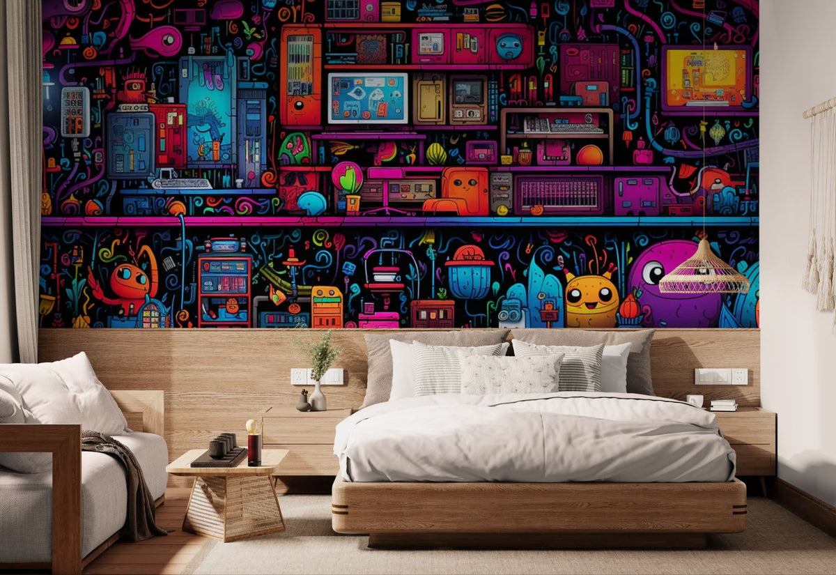 Papier peint fantaisie - Salle de jeux aux couleurs néon