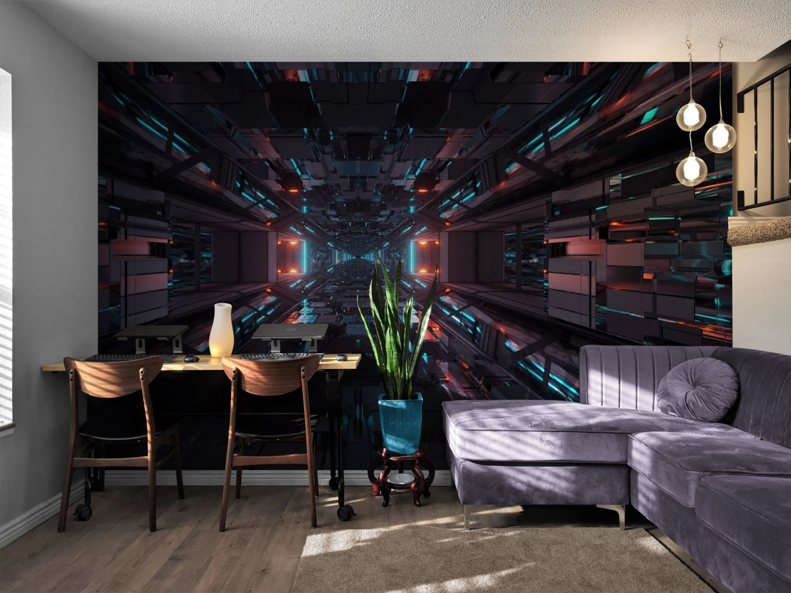 Papier Peint Futuriste - Tunnel Quantique Infinis