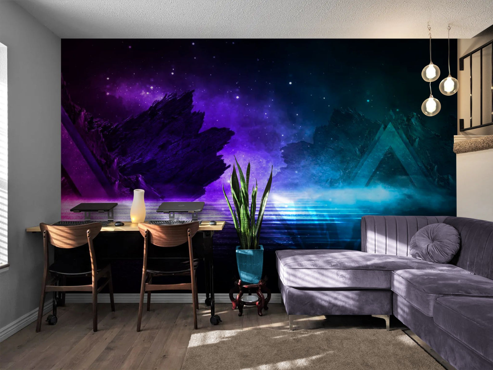 Papier Peint Synthwave - Aurores Digitales Violet & Cyan