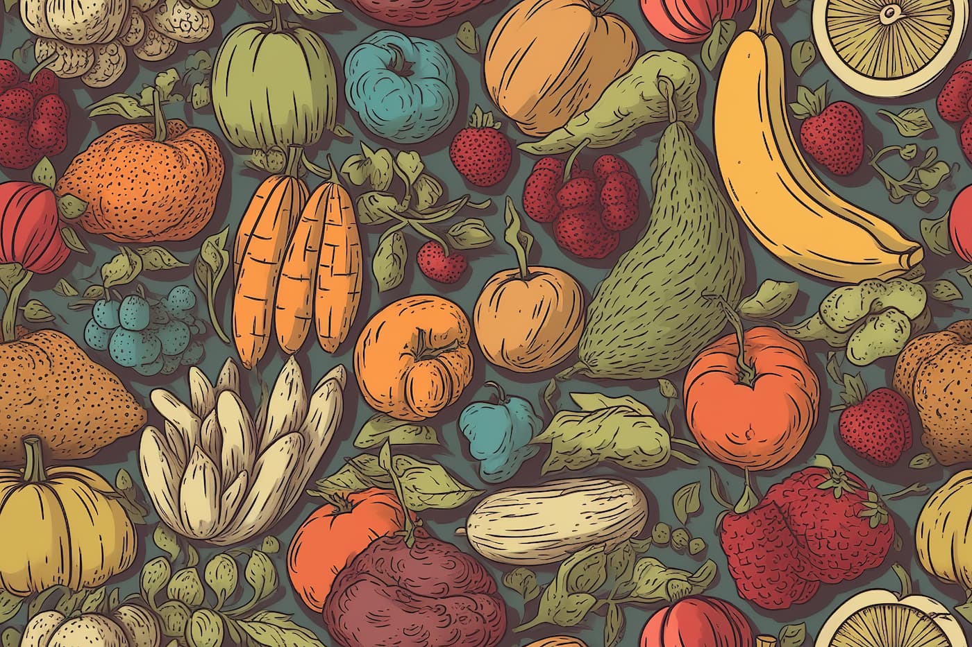 Papier Peint Floral - Fruits Vintage