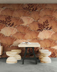 Papier peint floral – Ginkgo cuivré art déco