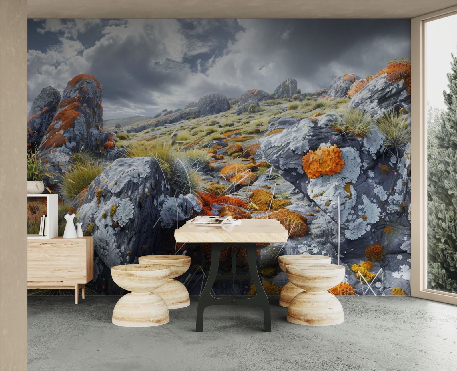 Landscape wallpaper – Wild rocks and golden lichens