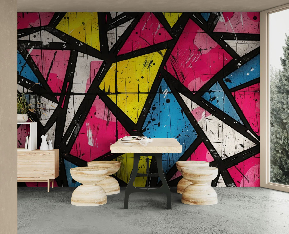 Papier peint géométrique - Motif coloré urbain