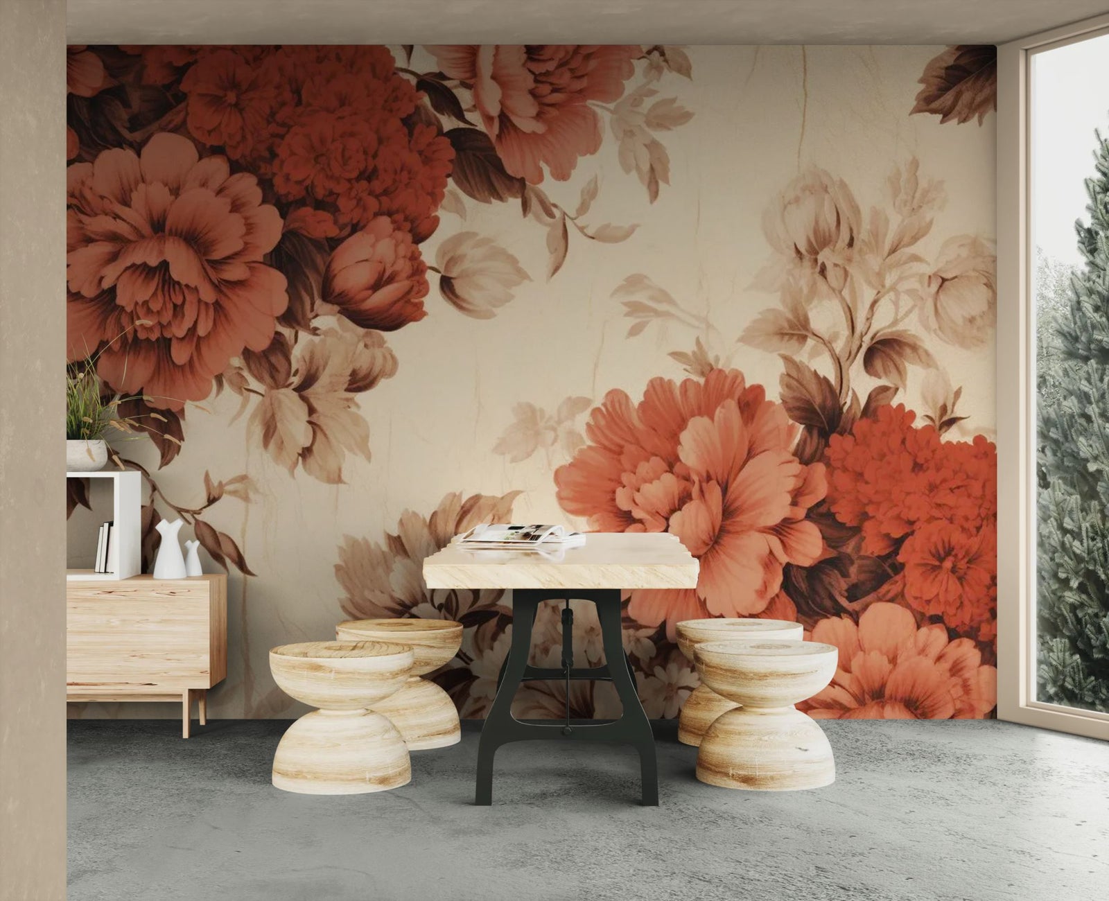 Papier peint floral – Bouquet romantique aux tons terracotta