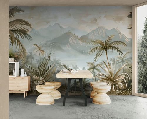 Papier peint jungle – Paysage tropical illustré