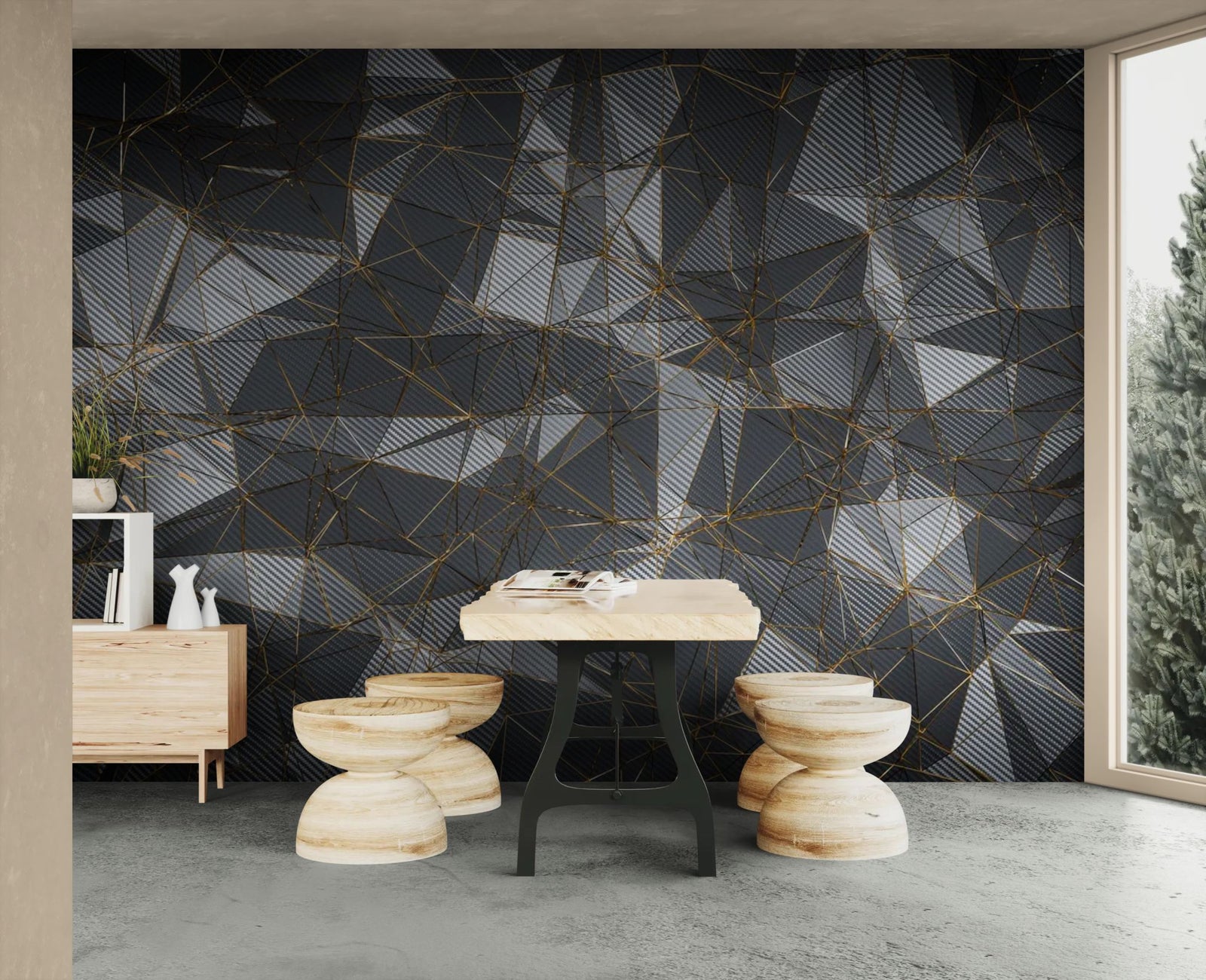 Geometric wallpaper – Carbon and gold polygonal pattern