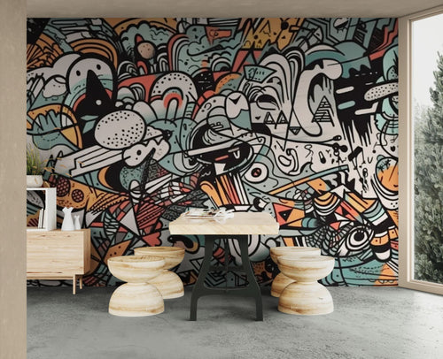 Papier peint abstrait – Fresque graphique contemporaine