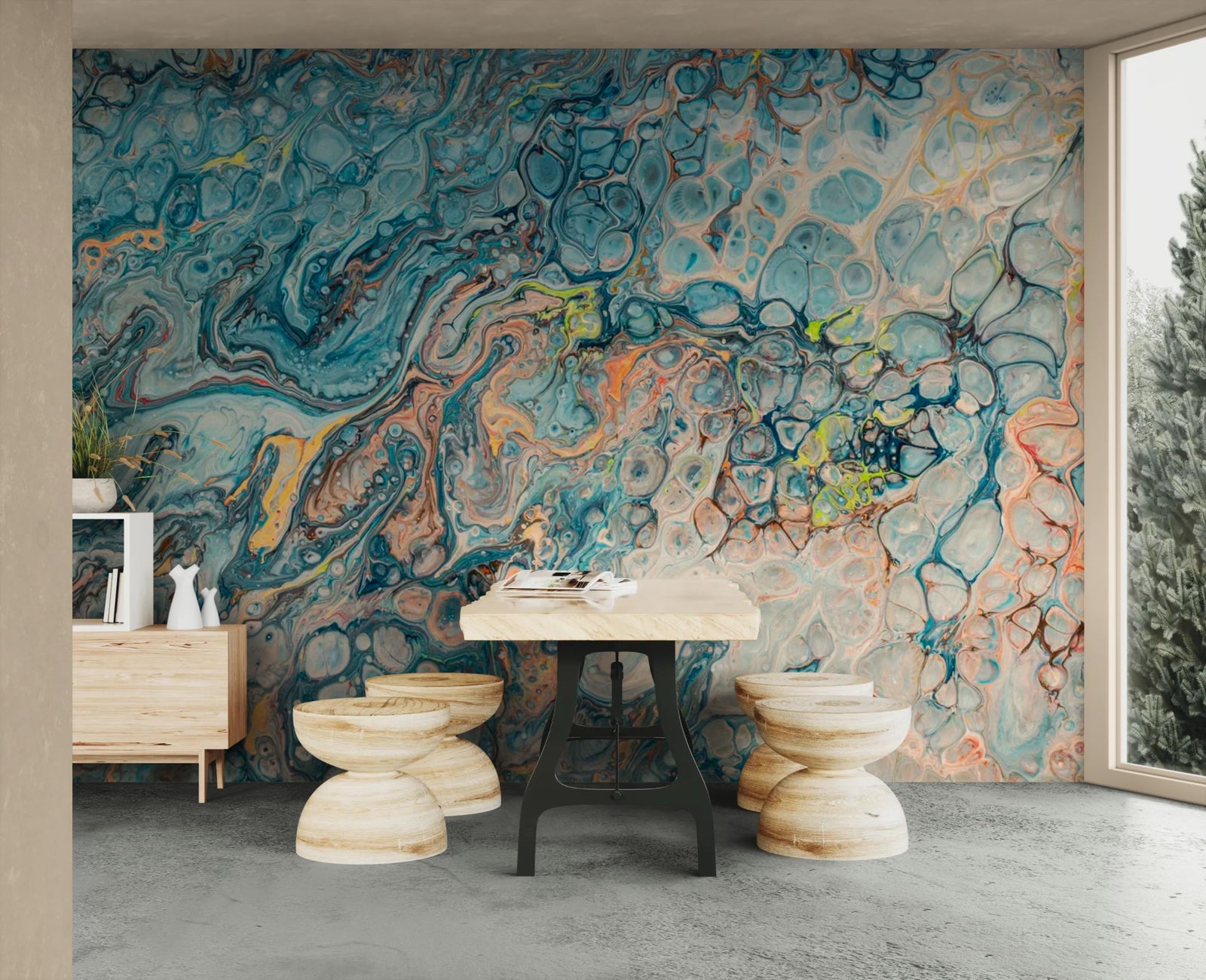 Abstract wallpaper – Fluid blue and sand marbling