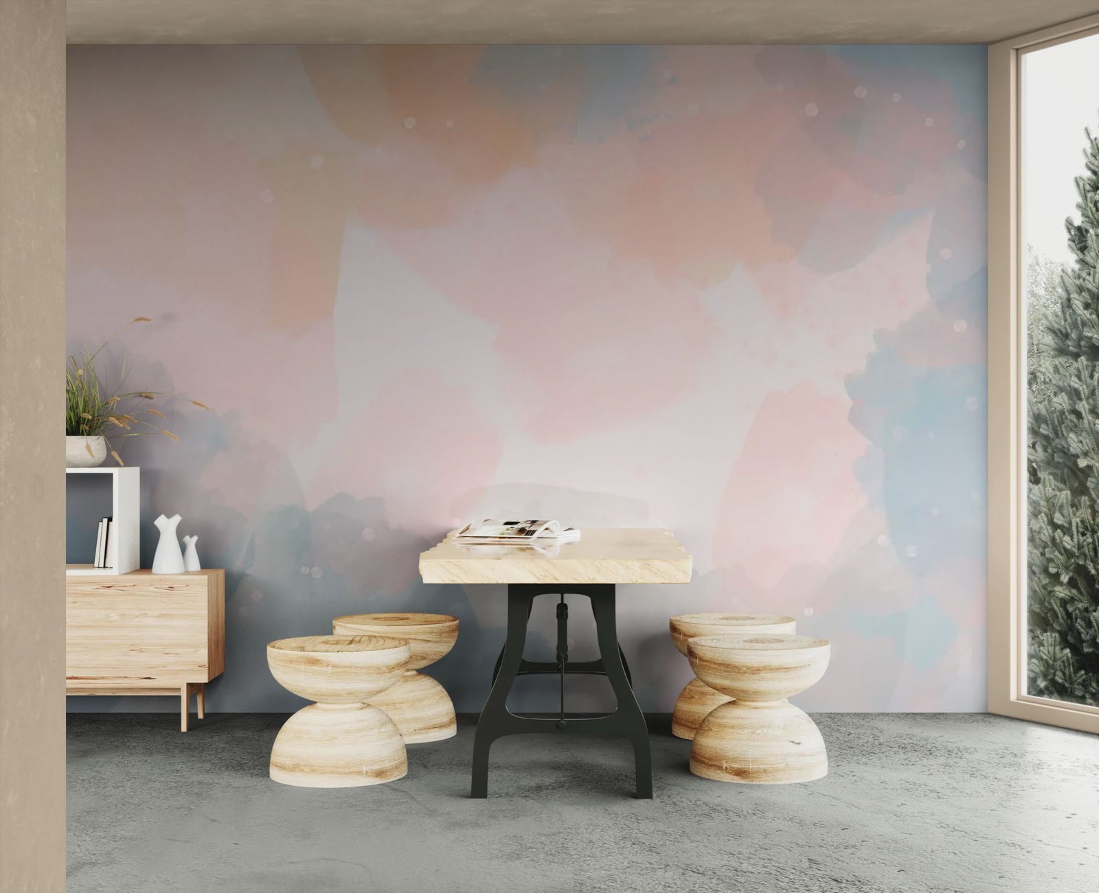 Abstract Wallpaper – Pink and Blue Pastel Watercolor Splashes