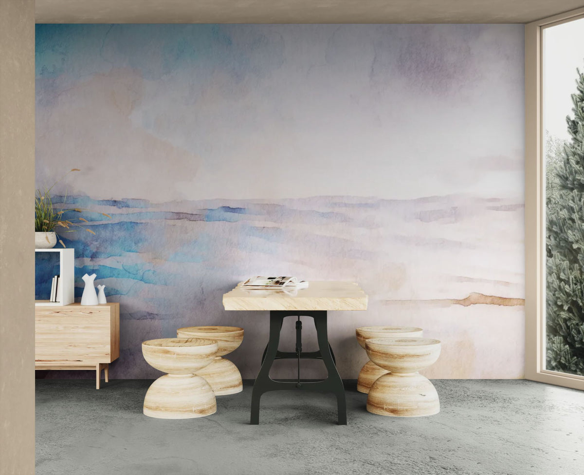 Aquarelbehang - Zee en strand in aquarel