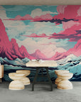 Landscape wallpaper – Pink mountains and stylized waves