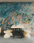 Abstract wallpaper – Fluid blue and sand marbling