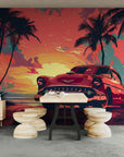 Papier peint Vintage – Voiture sunset exotique
