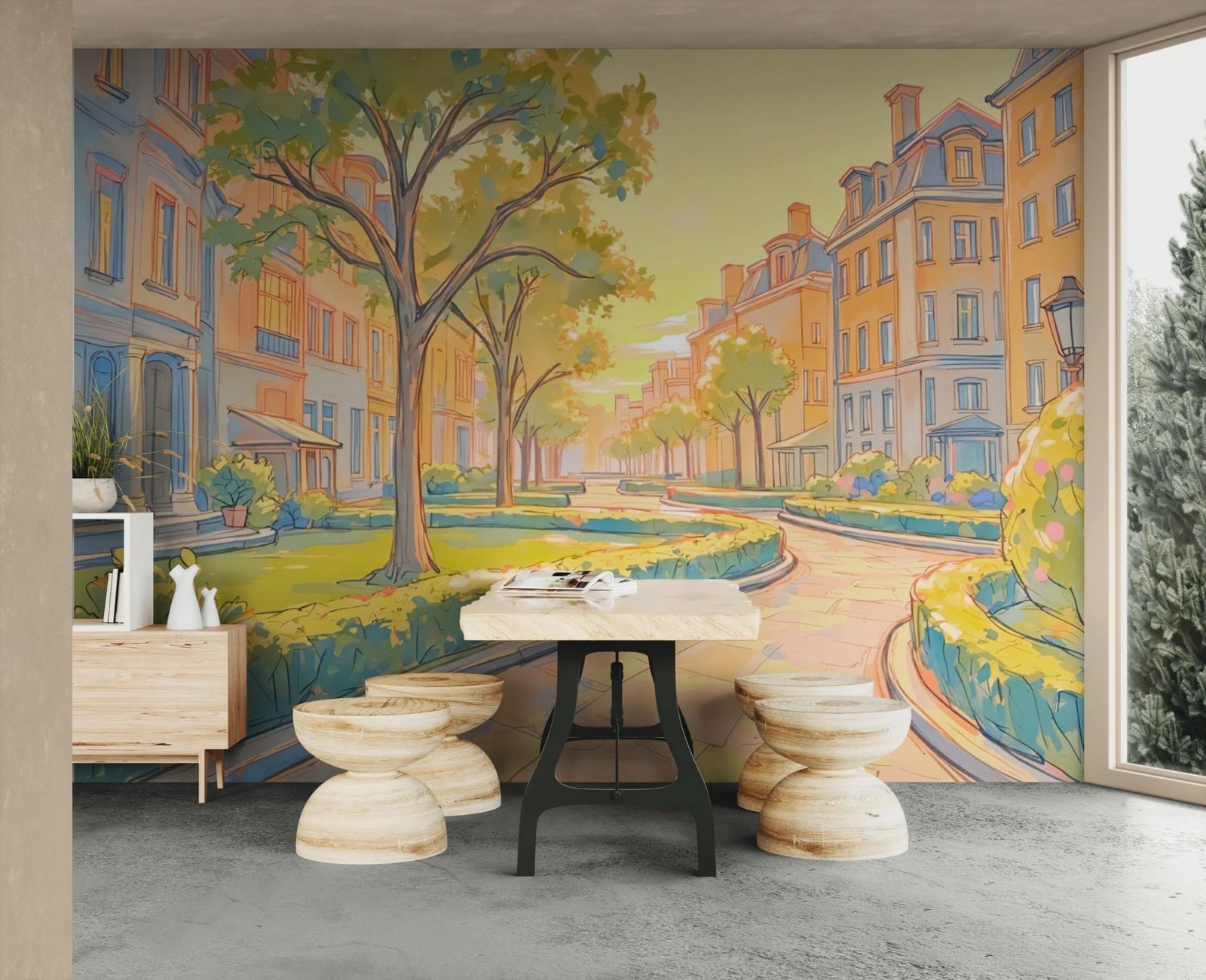 Urban Wallpaper – Peaceful Illustrated Garden