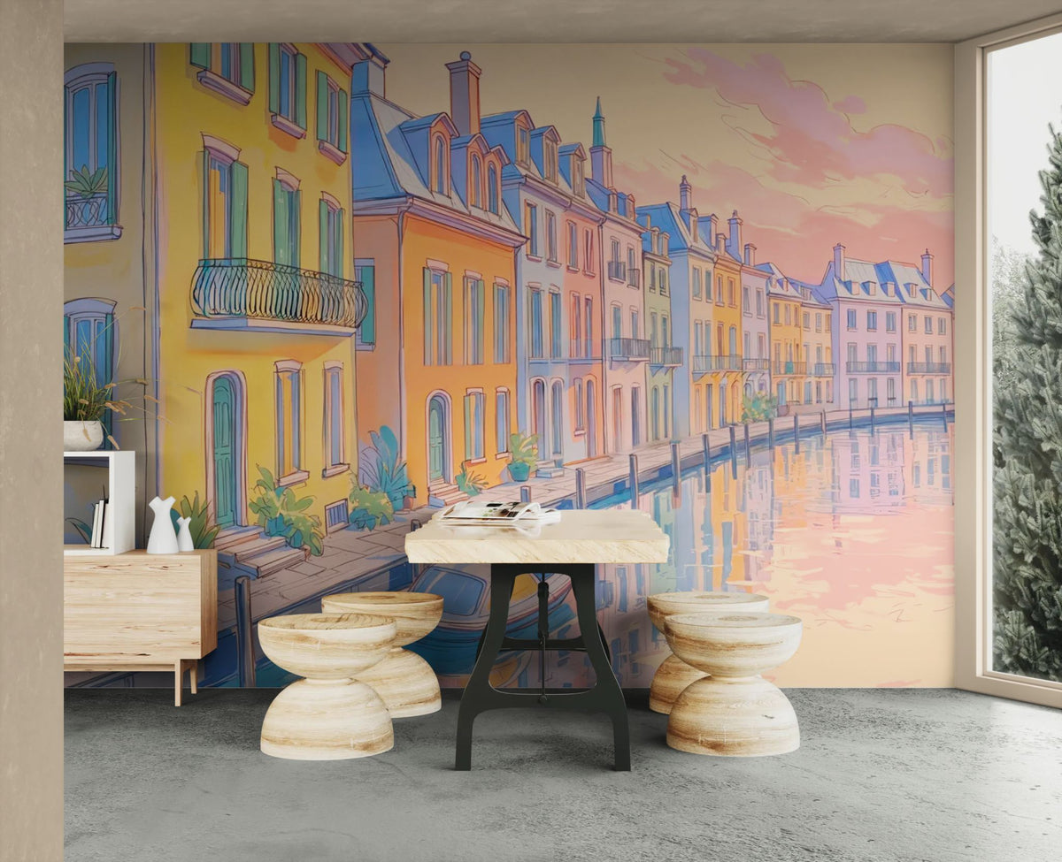 Papier peint ville - Canal européen coloré