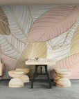 Botanical wallpaper – Graphic foliage in beige and powder pink
