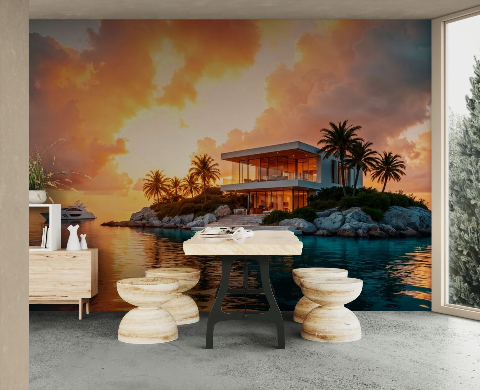 Landscape wallpaper – Modern villa at sunset