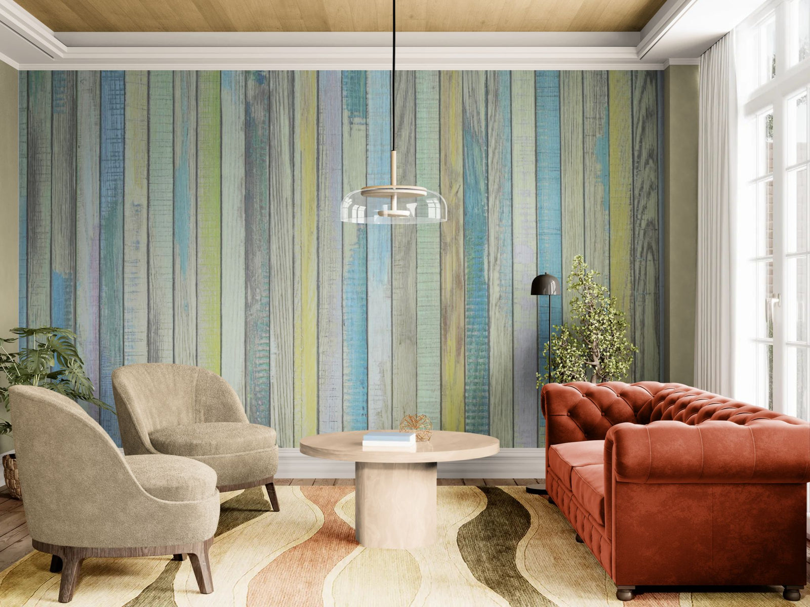 Papier peint Bois – Planches bois verticales usées colorées